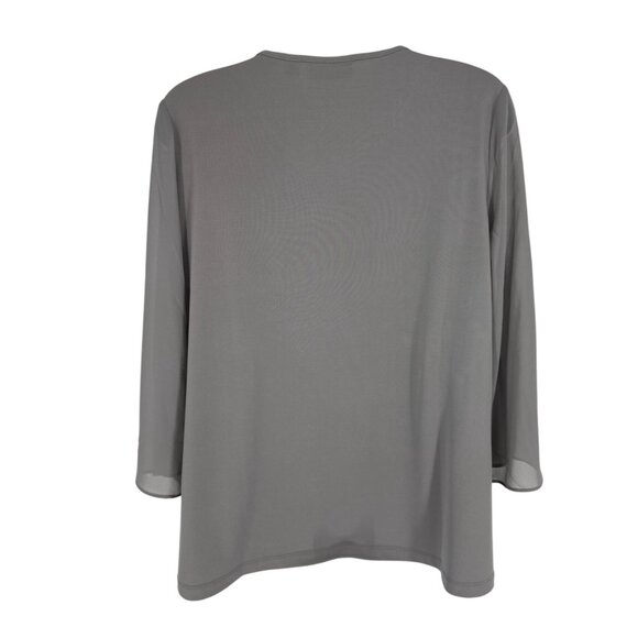 Susan Graver Artisan Womens S Gray Embellished V-Neck 3/4 Sleeve Chiffon Blouse - Picture 4 of 9